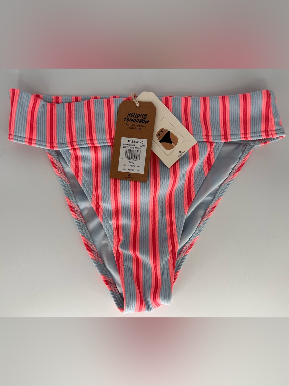 Billabong Surf Stripe Aruba Bikini Bottom M/10 NWT High Waist